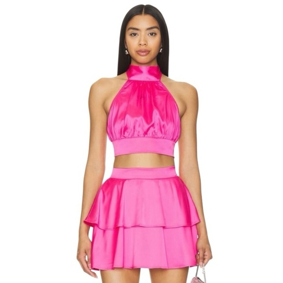 OW Collection Eloise Halter Top And Mini Skirt Set Pink Dreams Large